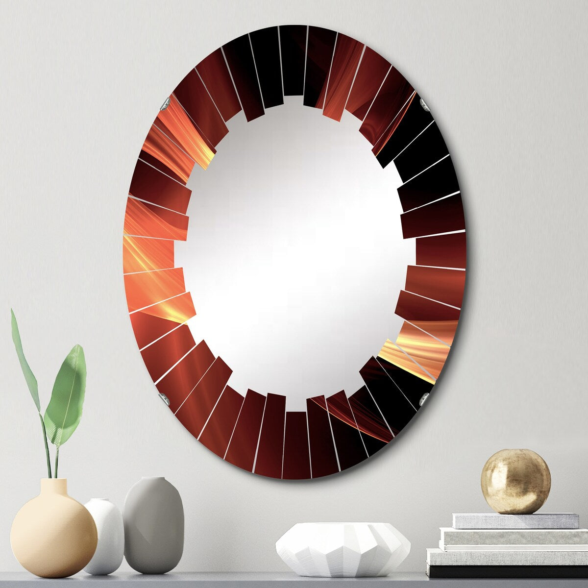 Designart "Orange Abstract Warm Fractal Design IX" Fractals Modern Wall Mirror