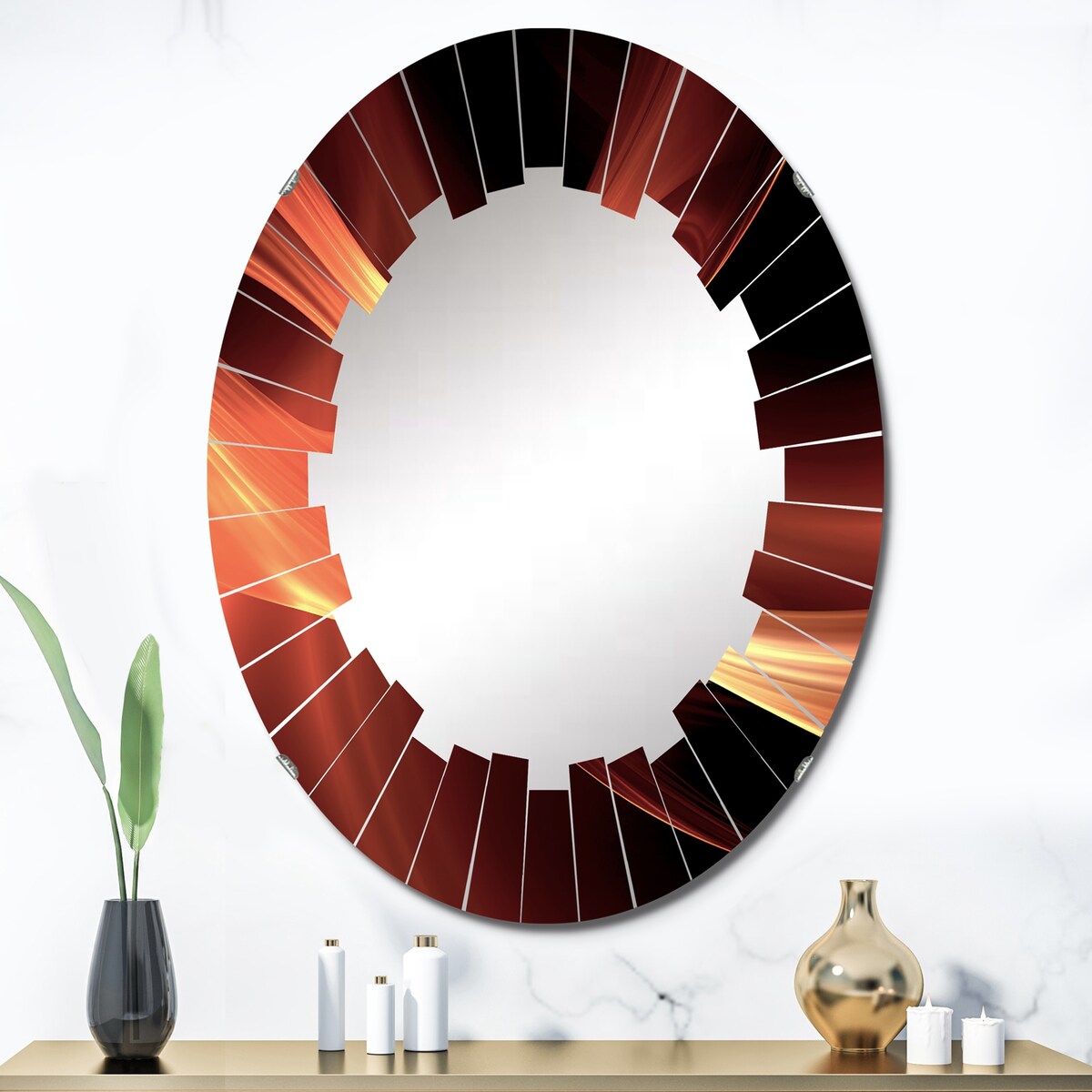 Designart "Orange Abstract Warm Fractal Design IX" Fractals Modern Wall Mirror
