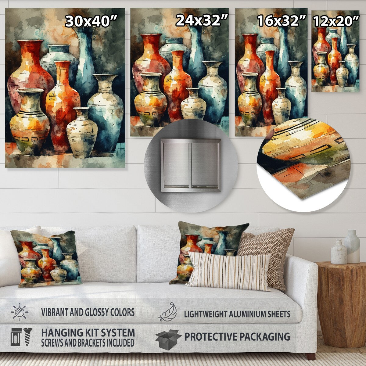 Designart "Orange And Green Boho Pottery" Boho Pottery Metal Wall Art