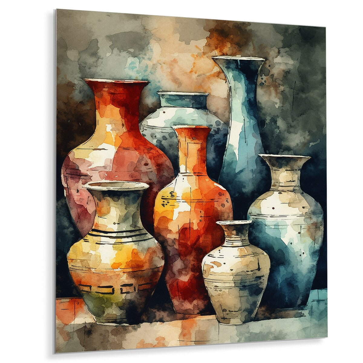 Designart "Orange And Green Boho Pottery" Boho Pottery Metal Wall Art