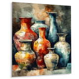 Designart "Orange And Green Boho Pottery" Boho Pottery Metal Wall Art