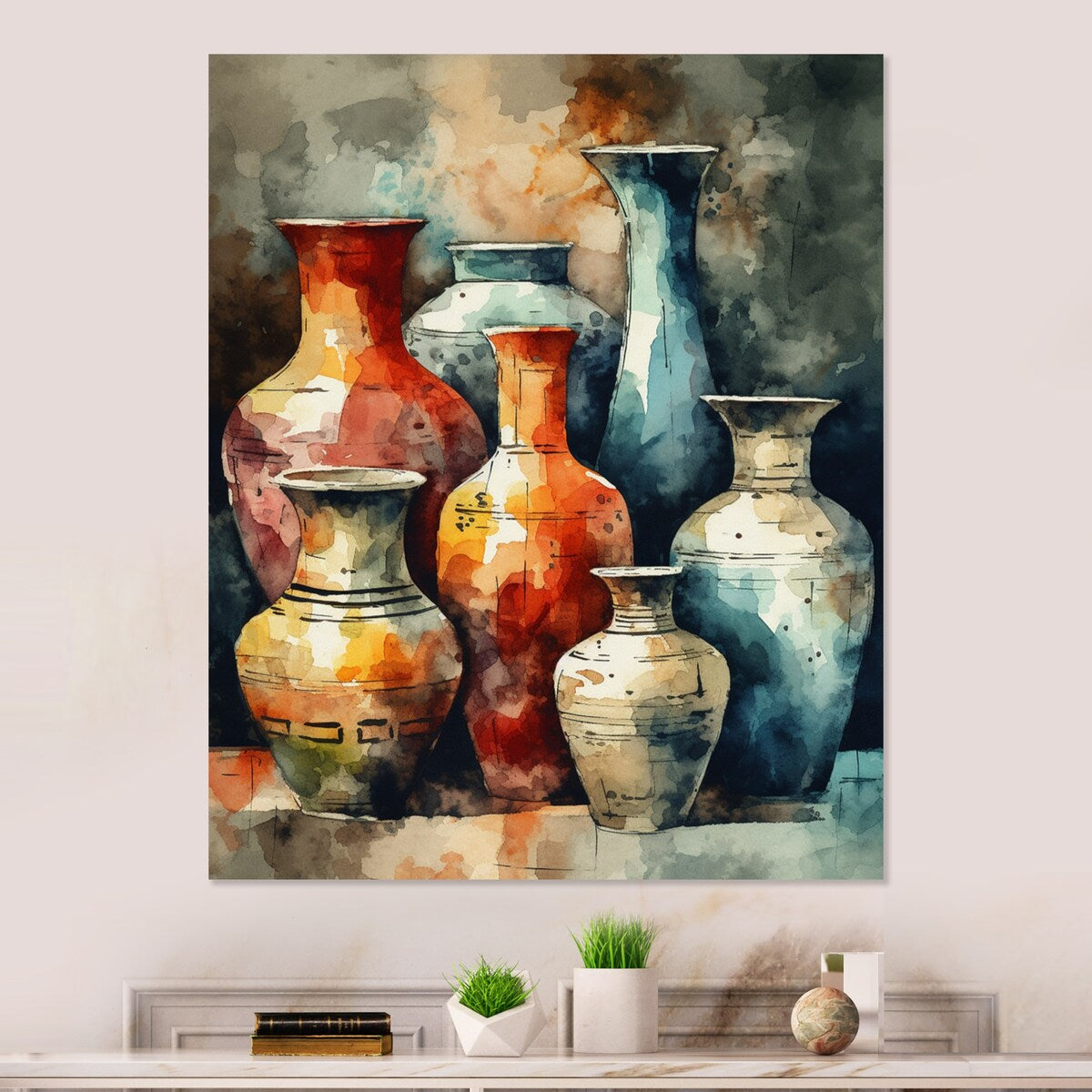 Designart "Orange And Green Boho Pottery" Boho Pottery Metal Wall Art