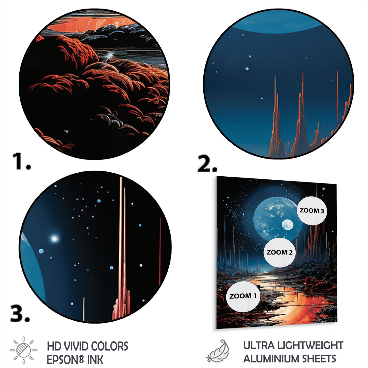 Designart "Orange And Green Planet Landscape II" Space Planet Blue Metal Wall Art - Astronomy & Space Metal Art Work