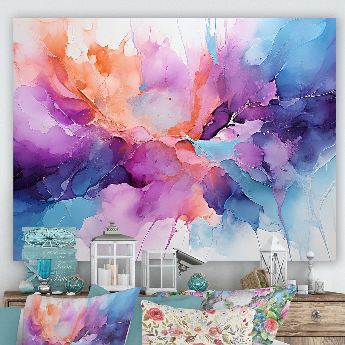 Designart "Orange And Teal Essence Ink II" Dairy Wall Art