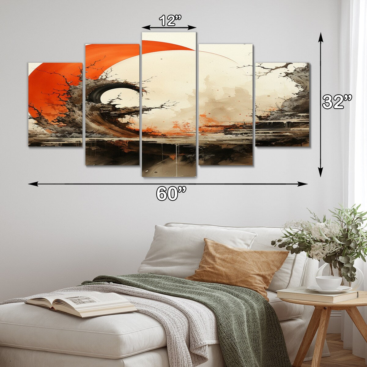 Designart "Orange Beige Buddhist Art Enso Enlightenment" Spiritual Metal Wall Décor Set