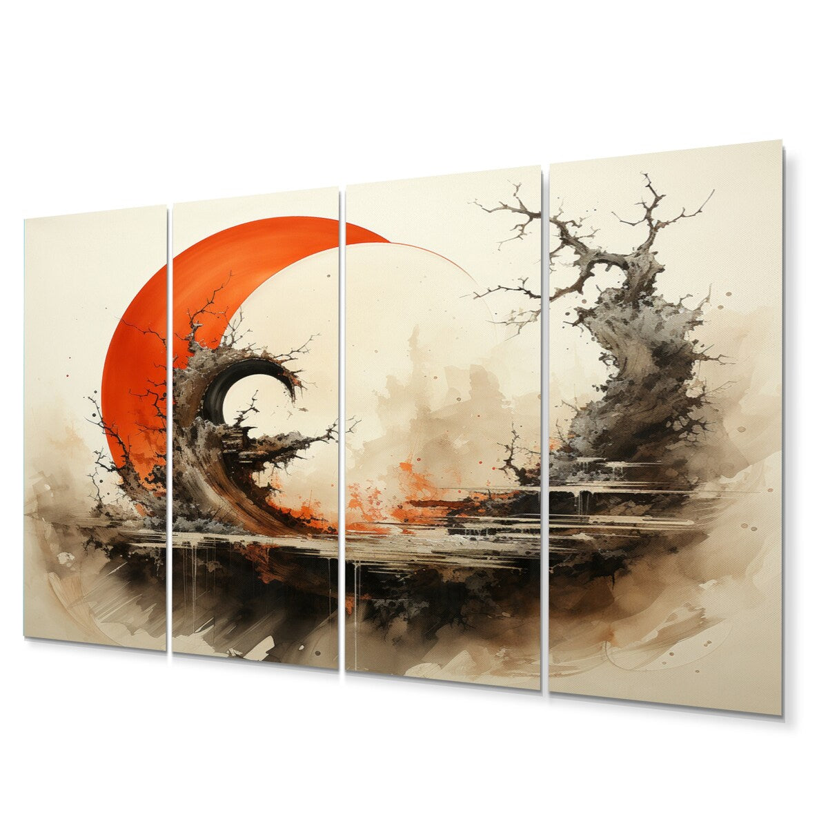 Designart "Orange Beige Buddhist Art Enso Enlightenment" Spiritual Metal Wall Décor Set