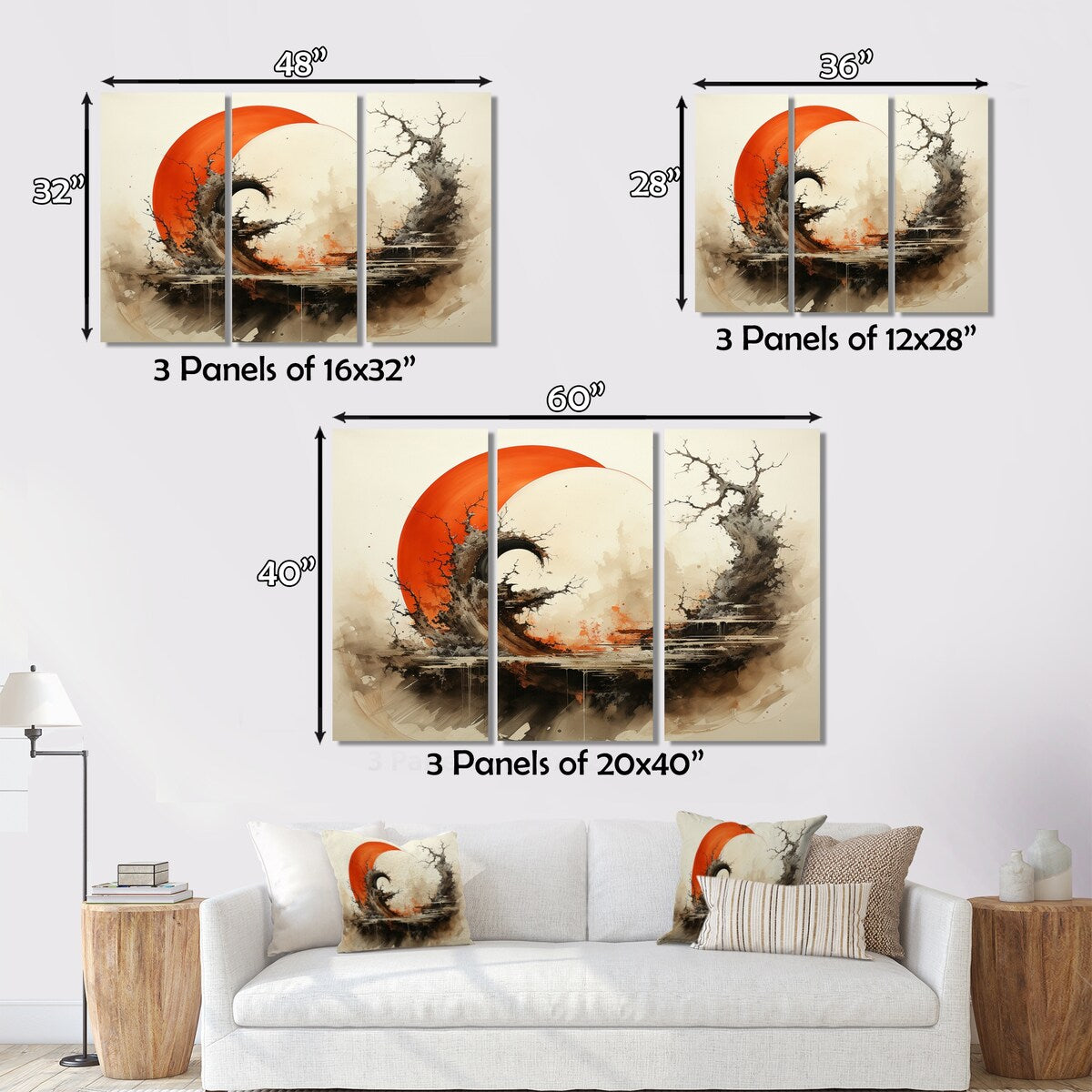 Designart "Orange Beige Buddhist Art Enso Enlightenment" Spiritual Metal Wall Décor Set