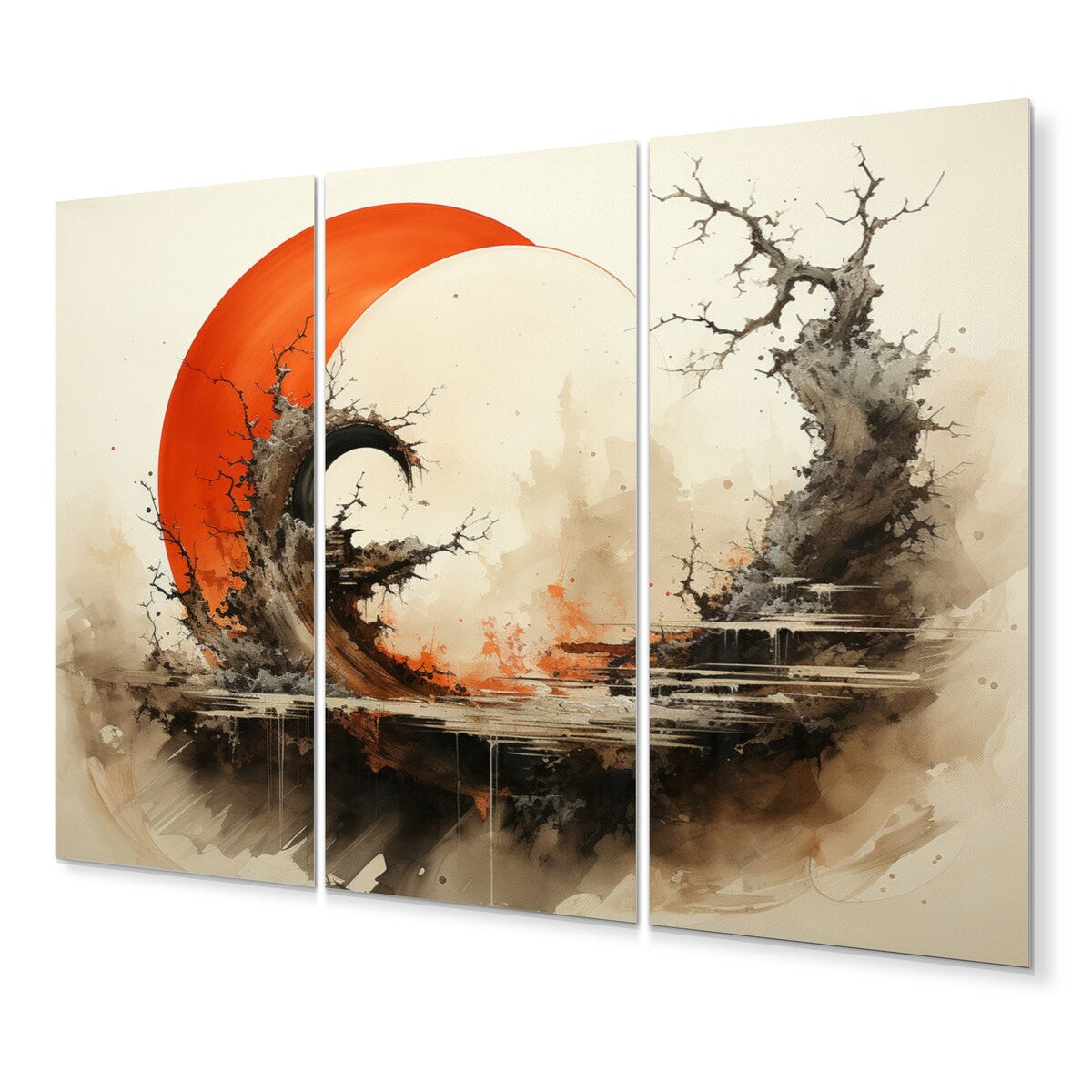 Designart "Orange Beige Buddhist Art Enso Enlightenment" Spiritual Metal Wall Décor Set