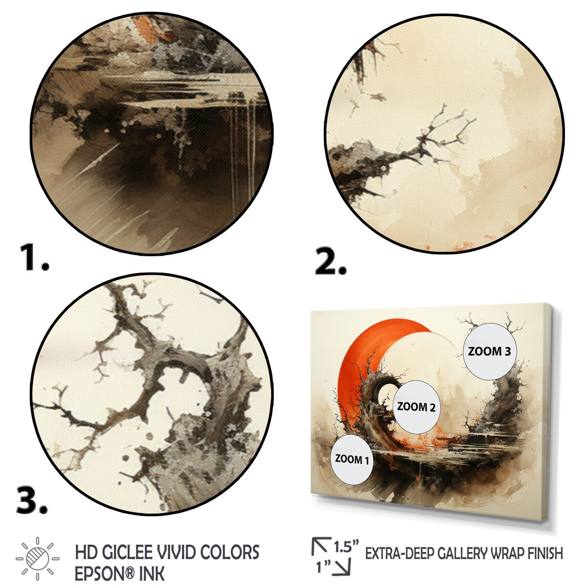 Designart "Orange Beige Buddhist Art Enso Enlightenment" Spiritual Metal Wall Décor Set