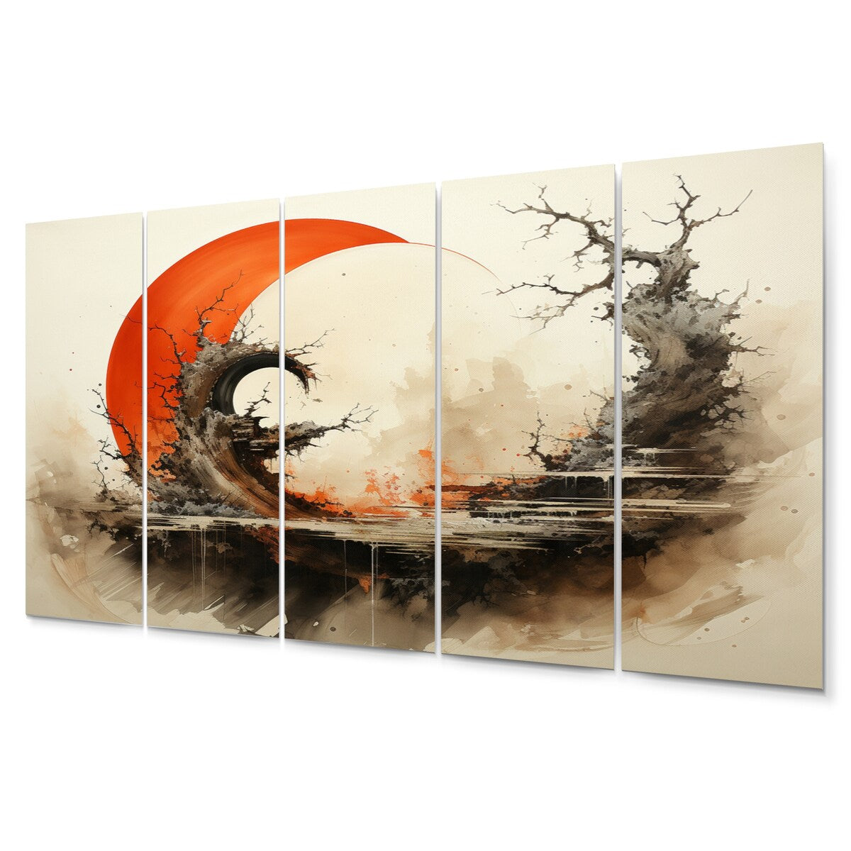 Designart "Orange Beige Buddhist Art Enso Enlightenment" Spiritual Metal Wall Décor Set