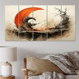 Designart "Orange Beige Buddhist Art Enso Enlightenment" Spiritual Metal Wall Décor Set