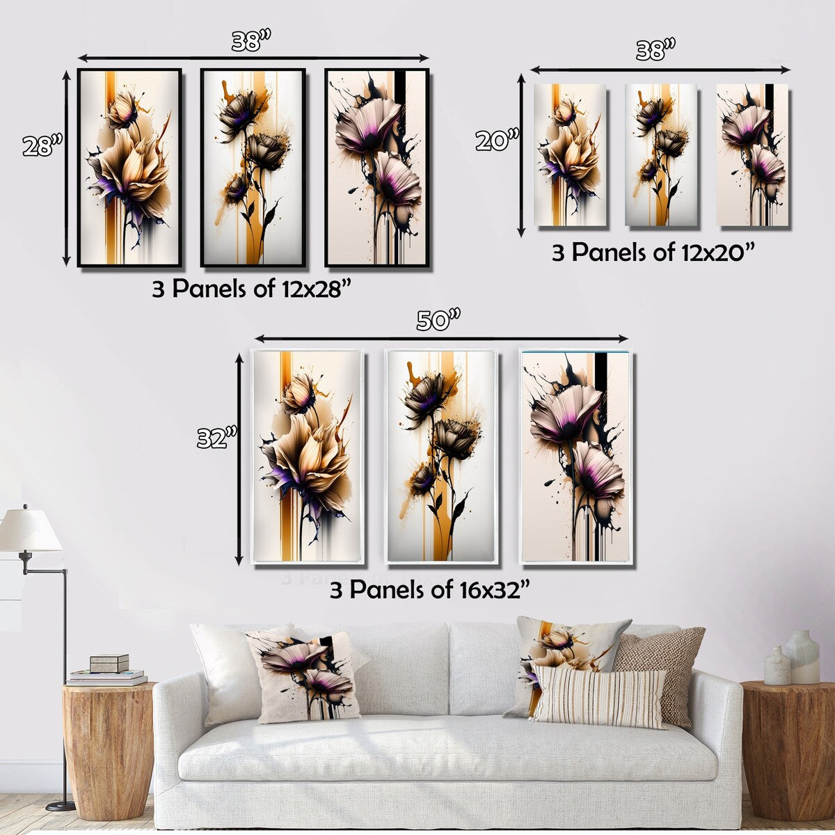 Designart "Orange Dahlia Flower On Abstract Fusion IV" Floral & Botanical Wall Art Set Of 3 Printed Art Set For Bedroom