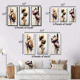 Designart "Orange Dahlia Flower On Abstract Fusion IV" Floral & Botanical Wall Art Set Of 3 Printed Art Set For Bedroom