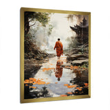 Designart "Orange Grey Buddhist Art Buddhas Footprints I" Buddhism Framed Wall Decor