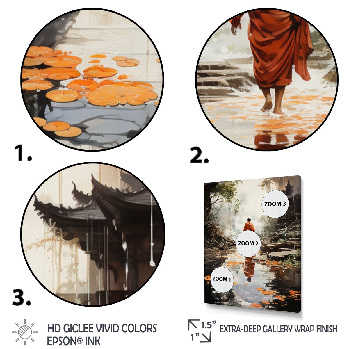 Designart "Orange Grey Buddhist Art Buddhas Footprints I" Buddhism Framed Wall Decor