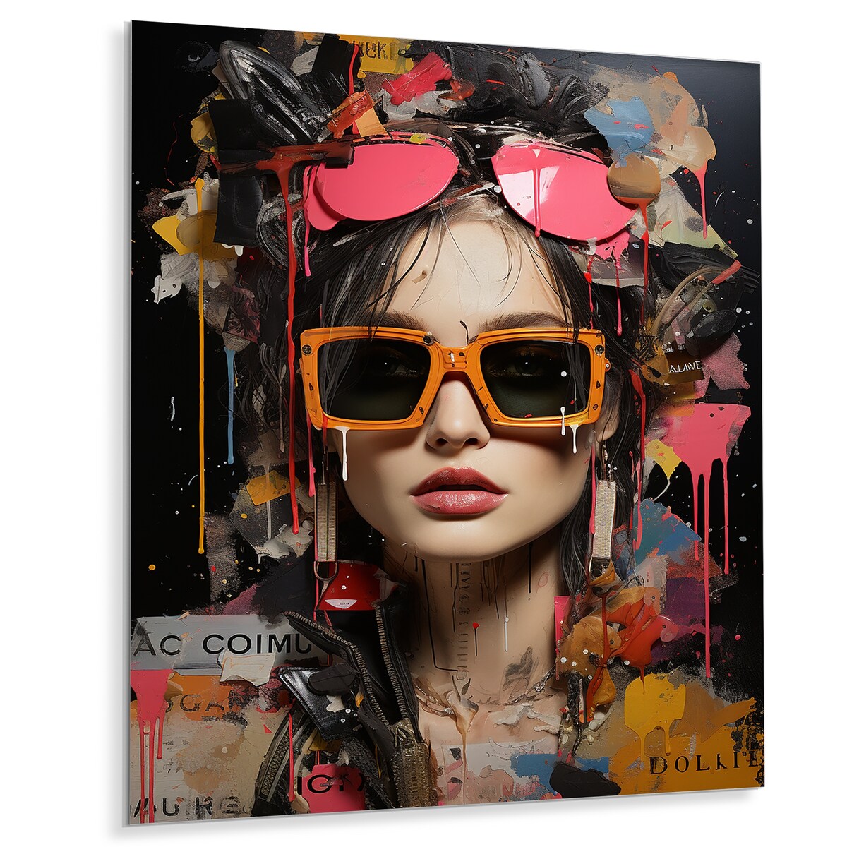 Designart "Orange Grunge Woman Portrait III" Woman Pop Art Metal Wall Art - Orange Wall Décor Modern Metal Art Work