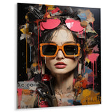 Designart "Orange Grunge Woman Portrait III" Woman Pop Art Metal Wall Art - Orange Wall Décor Modern Metal Art Work