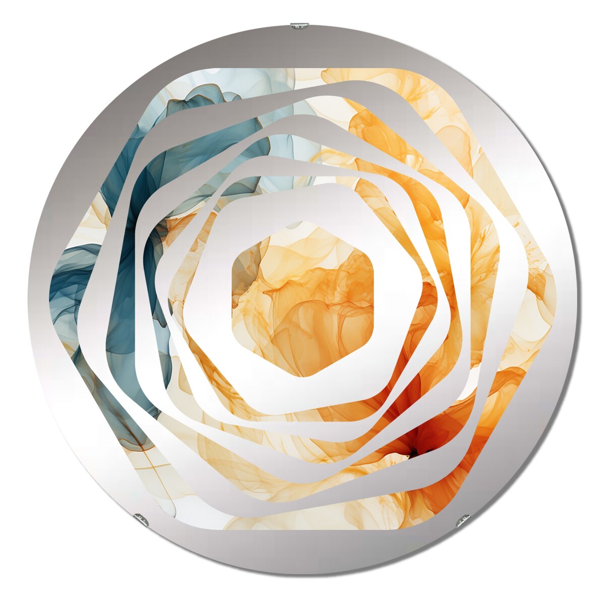 Designart "Orange and blue Echoes ink collages" - Modern Abstract Collages Amorphe Decorative Mirror