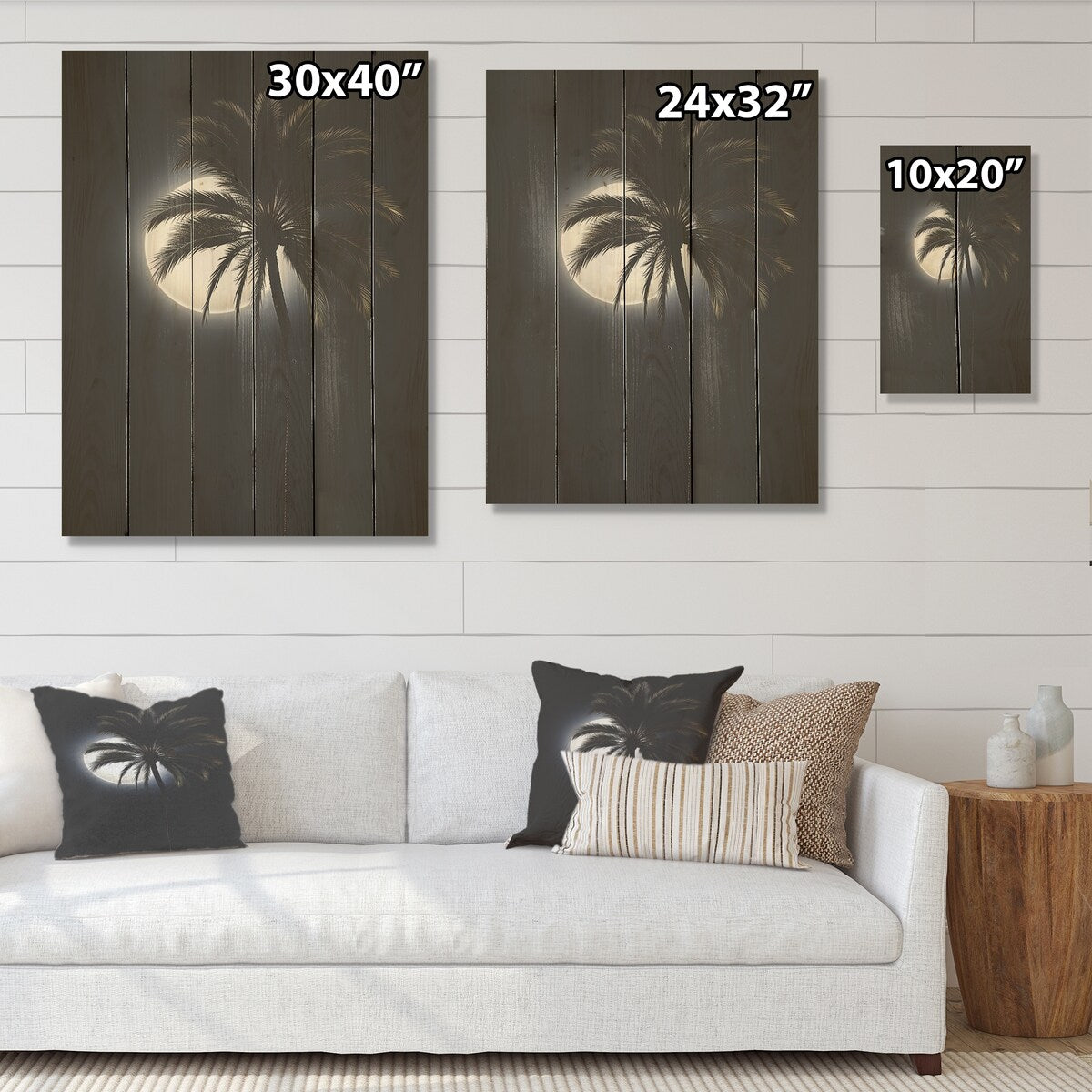 Designart "Palm Tree Moonlight Ebony Evening I" Palms & Palm Trees Wall Art Black Wood Panel On Natural Pine Wood