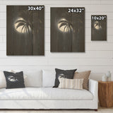 Designart "Palm Tree Moonlight Ebony Evening I" Palms & Palm Trees Wall Art Black Wood Panel On Natural Pine Wood
