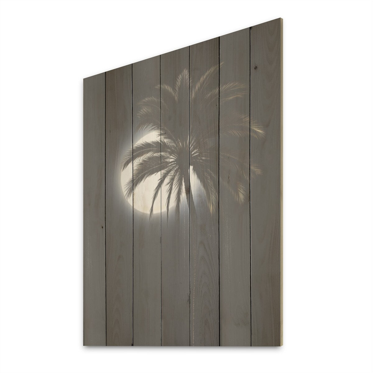 Designart "Palm Tree Moonlight Ebony Evening I" Palms & Palm Trees Wall Art Black Wood Panel On Natural Pine Wood