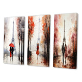 Designart "Paris Couple In Love Vintage Eiffel Tower V" City Paris Wall Art Set Of 3 - Canvas Set For Living Room Decor