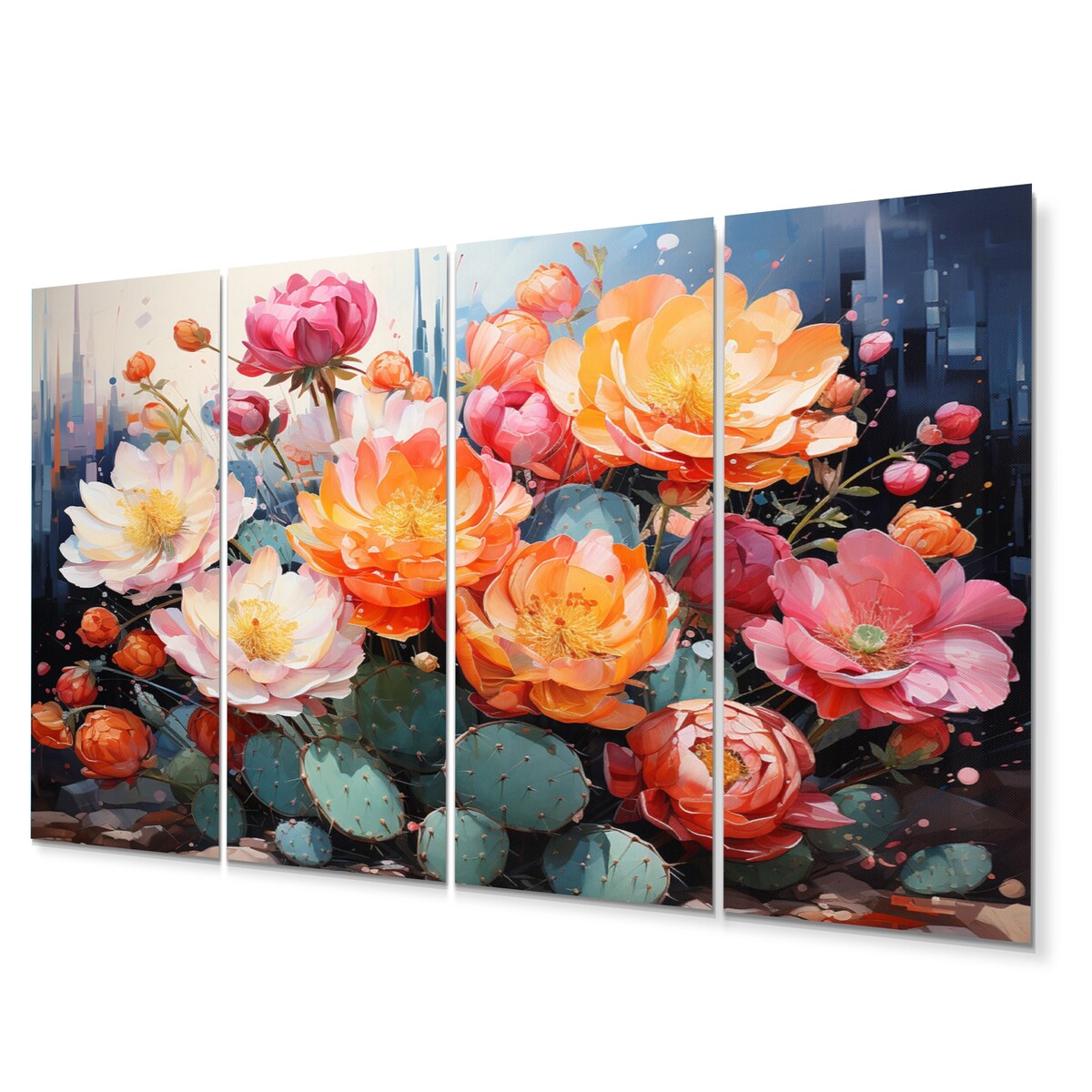 Designart "Peach Green Cactus Representation Multicolored Acrylic I" Floral Art Living Room Set