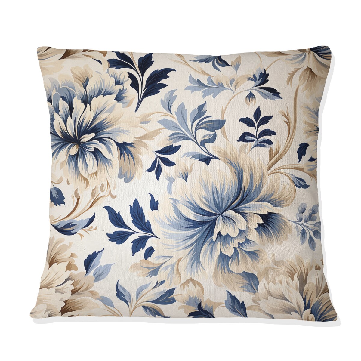 Designart "Petal Symphony Blue Damask Harmony" Damask Printed Throw Pillow