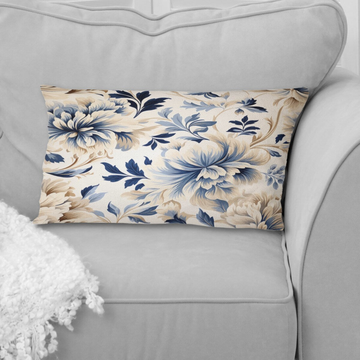 Designart "Petal Symphony Blue Damask Harmony" Damask Printed Throw Pillow
