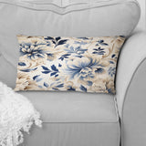 Designart "Petal Symphony Blue Damask Harmony" Damask Printed Throw Pillow