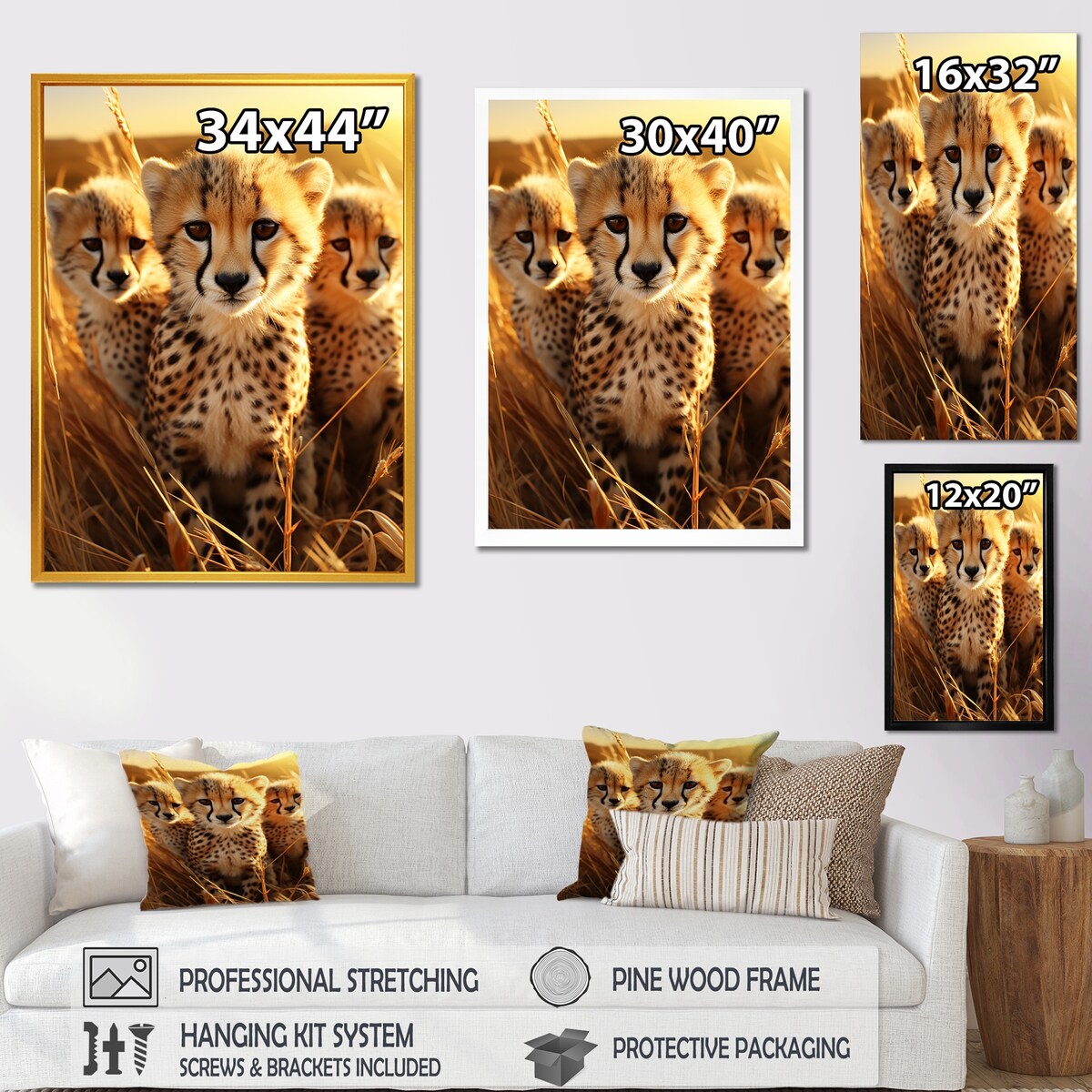 Designart "Photo Of Cheetah Chase II" Cheetah Brown Wall Decor - Traditional Bedroom Framed Canvas Wall Art