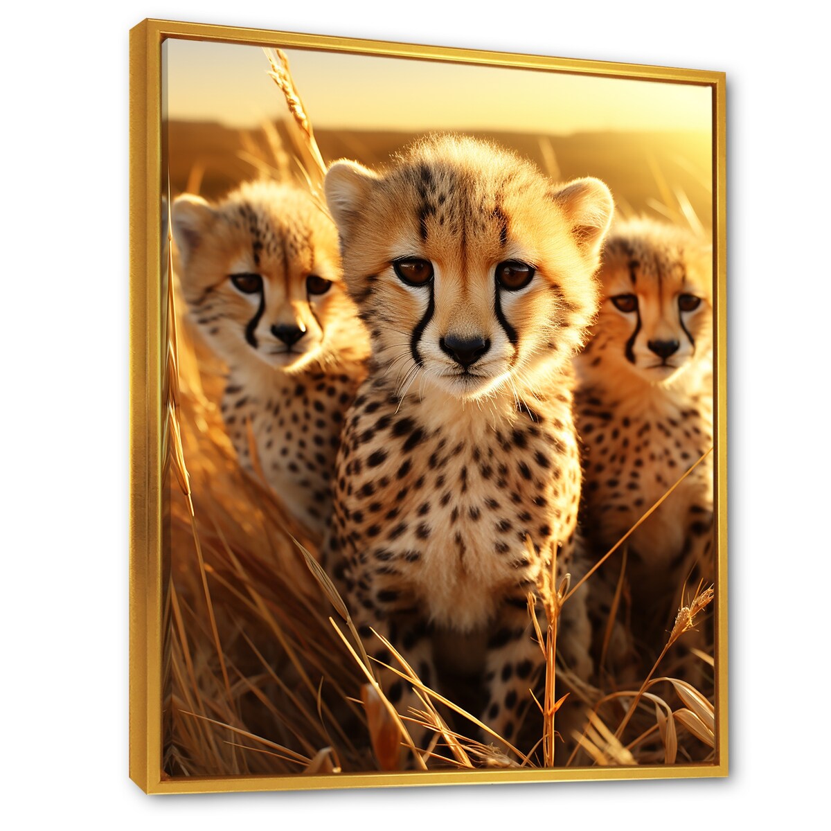 Designart "Photo Of Cheetah Chase II" Cheetah Brown Wall Decor - Traditional Bedroom Framed Canvas Wall Art