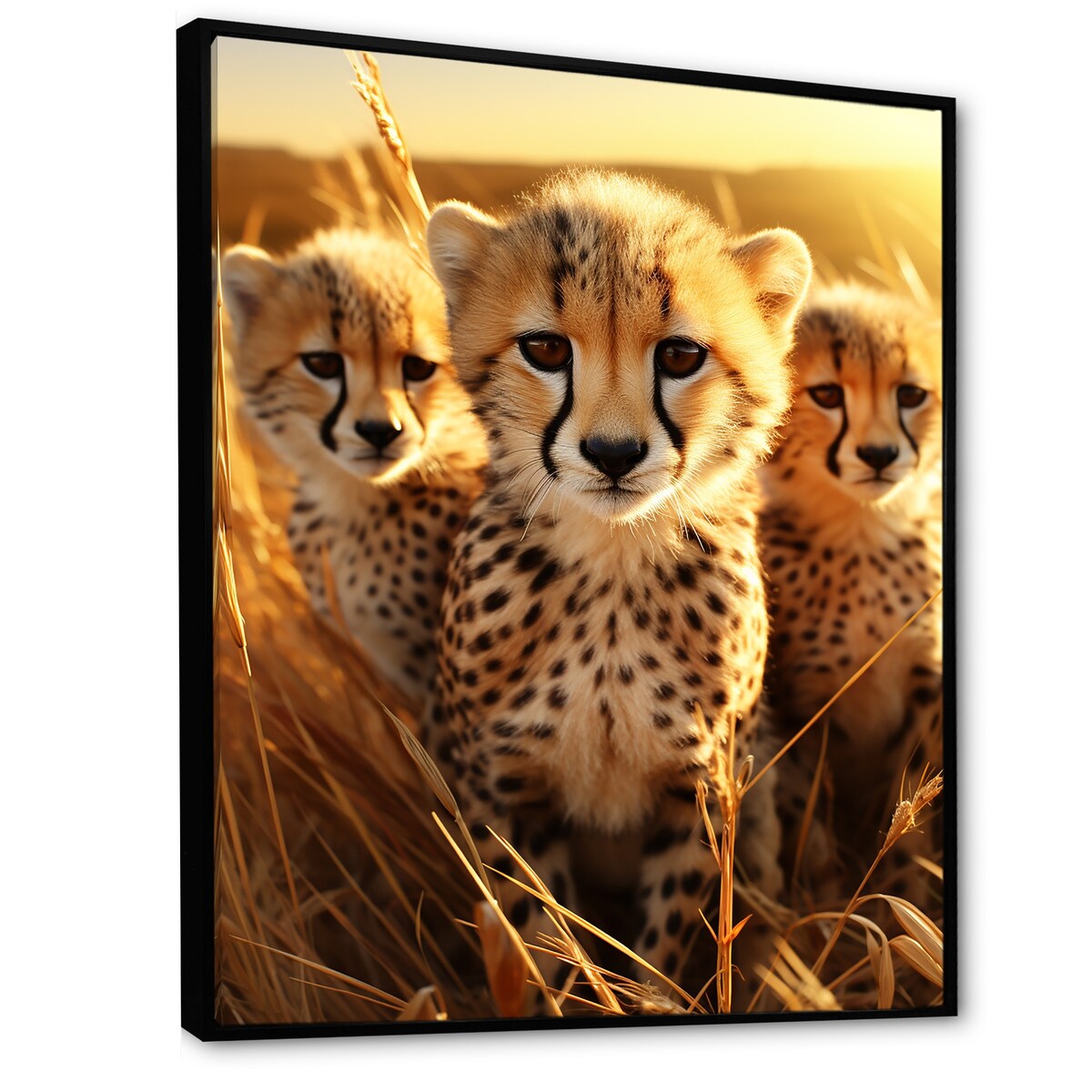 Designart "Photo Of Cheetah Chase II" Cheetah Brown Wall Decor - Traditional Bedroom Framed Canvas Wall Art