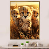 Designart "Photo Of Cheetah Chase II" Cheetah Brown Wall Decor - Traditional Bedroom Framed Canvas Wall Art