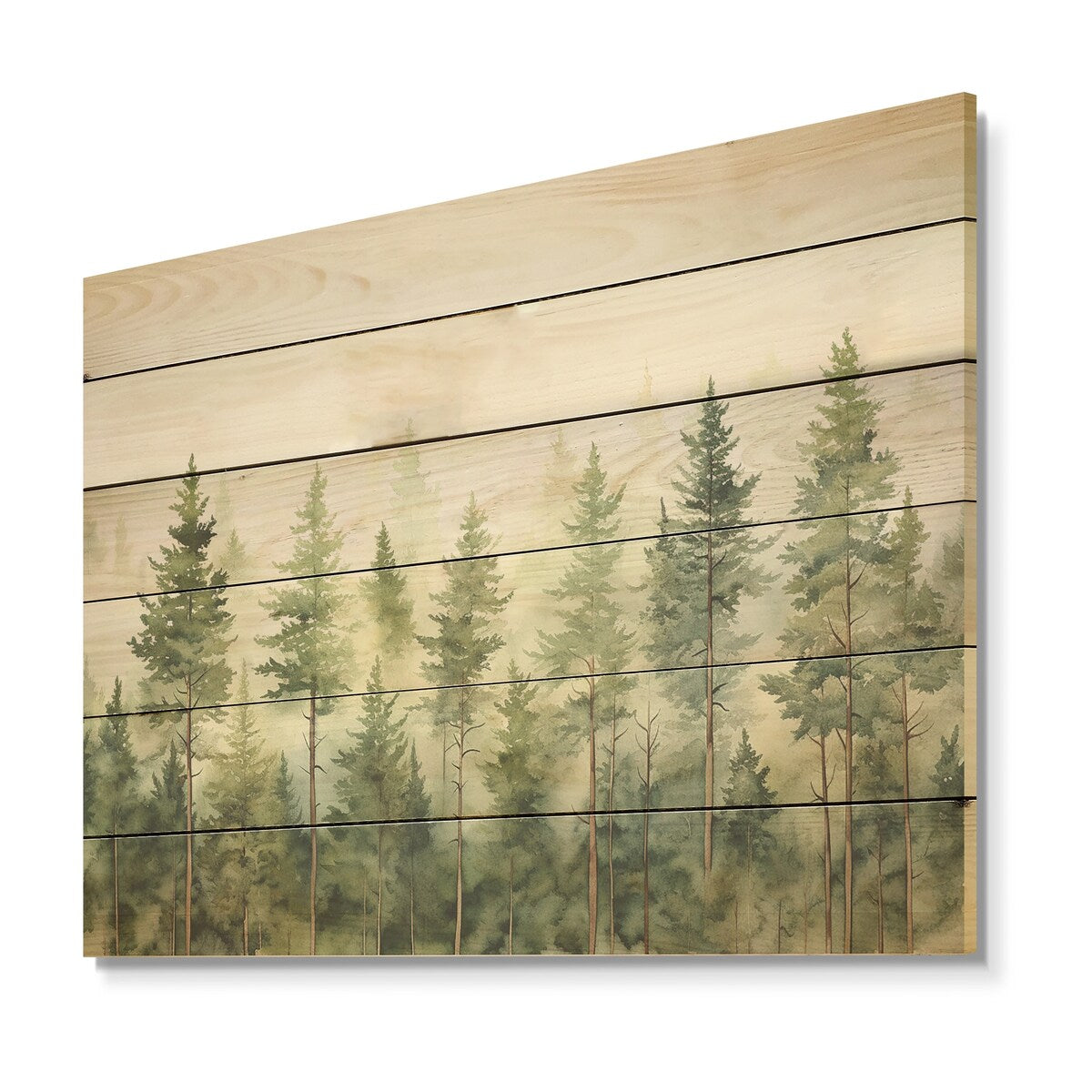 Designart "Pine Trees Minimalism Dream" Trees Wood Wall Decor - Traditional Green Wood Panel On Natural Pine Wood