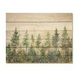 Designart "Pine Trees Minimalism Dream" Trees Wood Wall Decor - Traditional Green Wood Panel On Natural Pine Wood