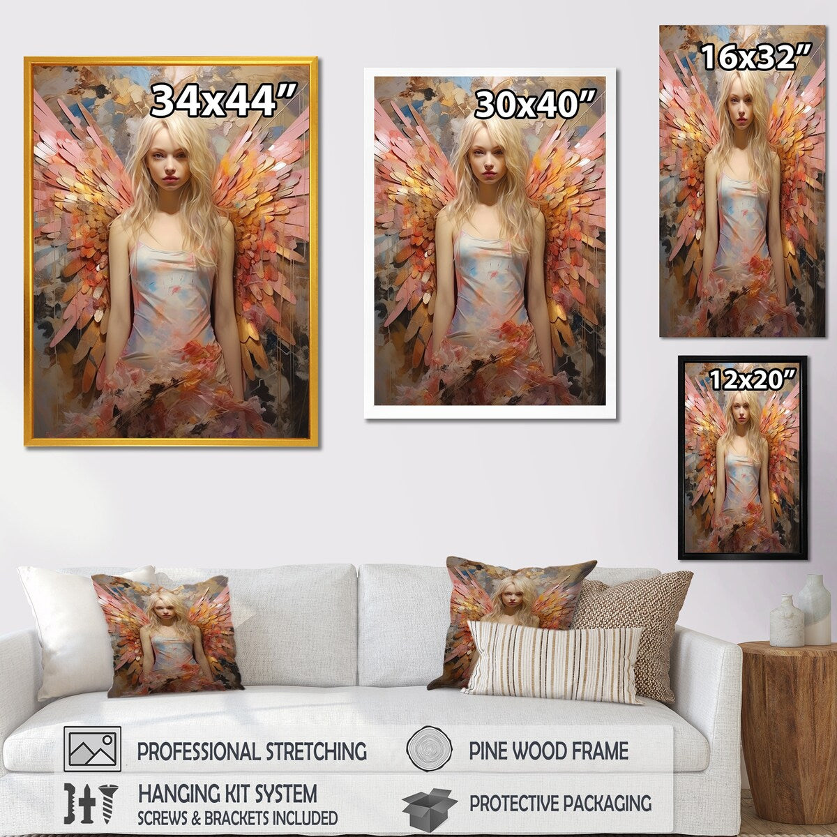 Designart "Pink And Blue Butterfly Woman Glam" Woman Glam Wall Decor Pink - Glam Entryway Framed Wall Art Print