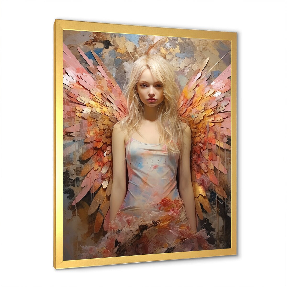 Designart "Pink And Blue Butterfly Woman Glam" Woman Glam Wall Decor Pink - Glam Entryway Framed Wall Art Print