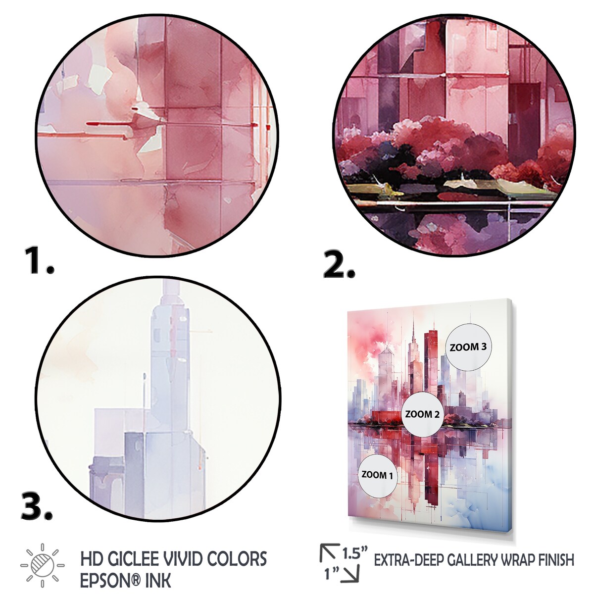 Designart "Pink And Blue Skyscrapers New York City VI" Skyscrapers Pink Industrial Entryway Framed Wall Art Print