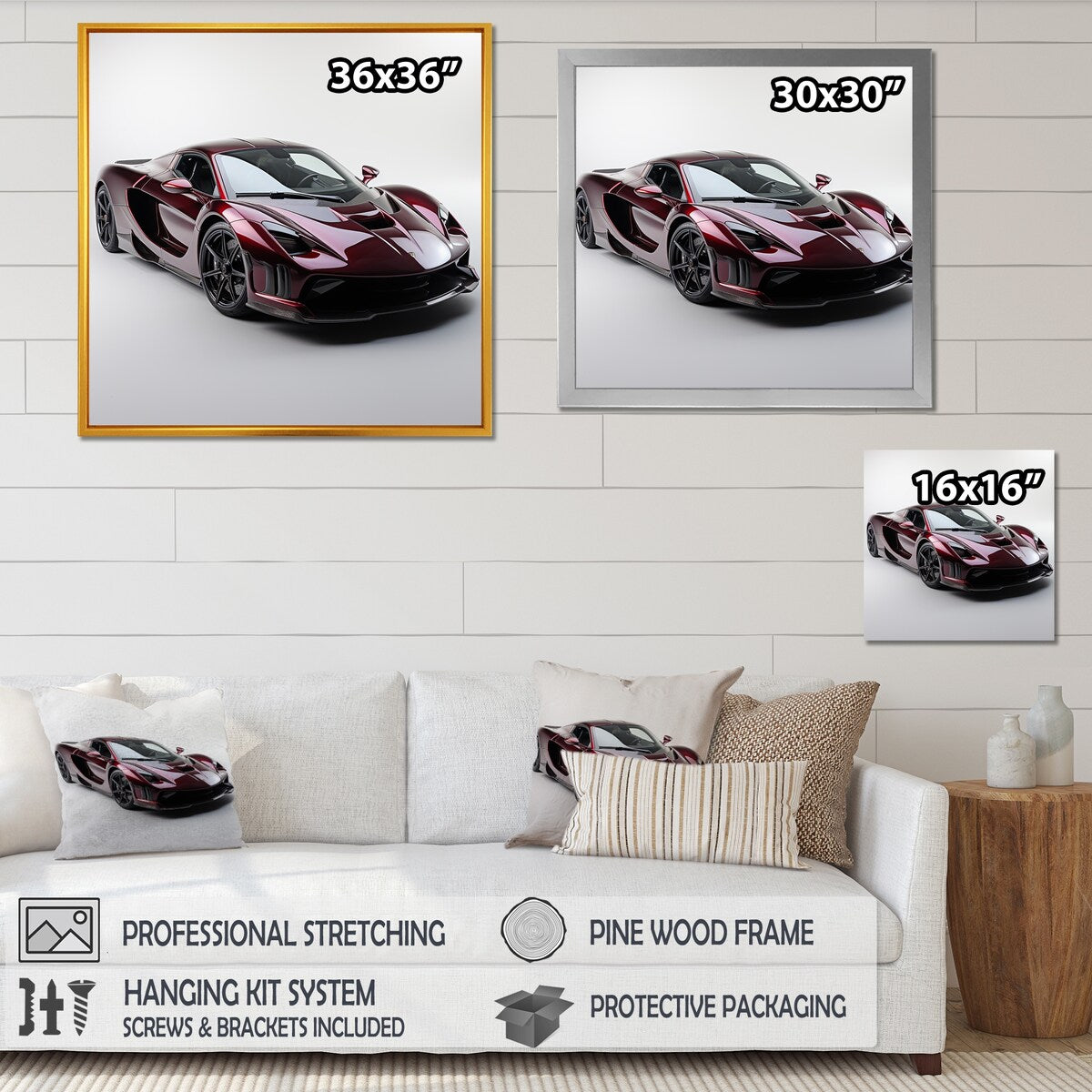 Designart "Pink And Chrome Italian Hyper Car III" Car Exotic Wall Decor Red Modern Bedroom Framed Canvas Wall Art