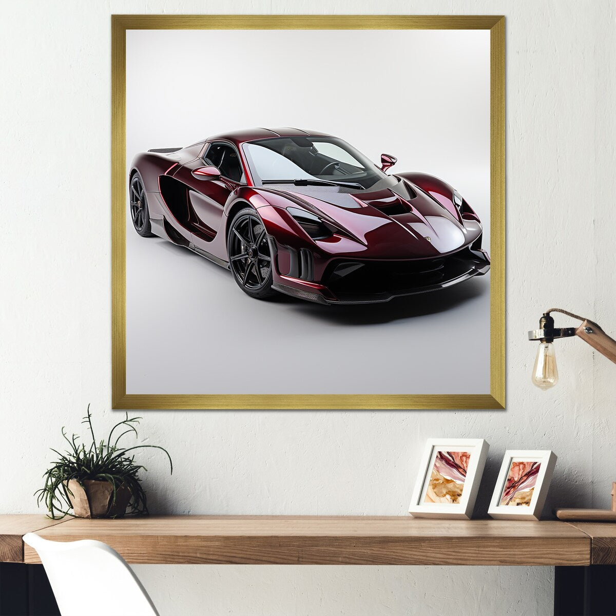 Designart "Pink And Chrome Italian Hyper Car III" Car Exotic Wall Decor Red Modern Bedroom Framed Canvas Wall Art