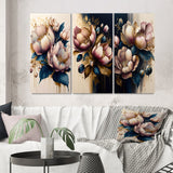 Designart "Pink And Dark Purple Tulips I" Floral & Botanical Wall Art Set Of 3 Traditional Gallery Set For Office Decor