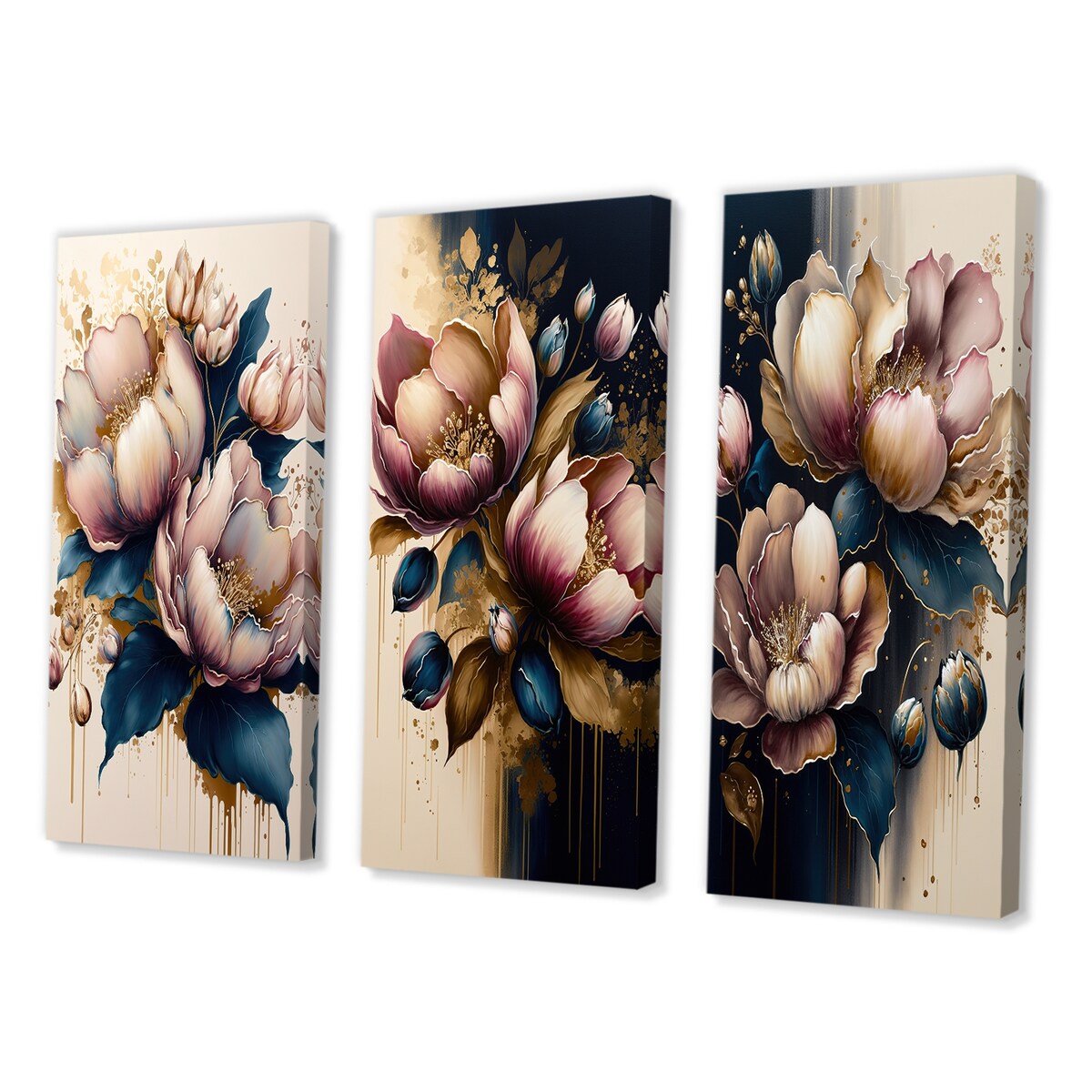 Designart "Pink And Dark Purple Tulips I" Floral & Botanical Wall Art Set Of 3 Traditional Gallery Set For Office Decor
