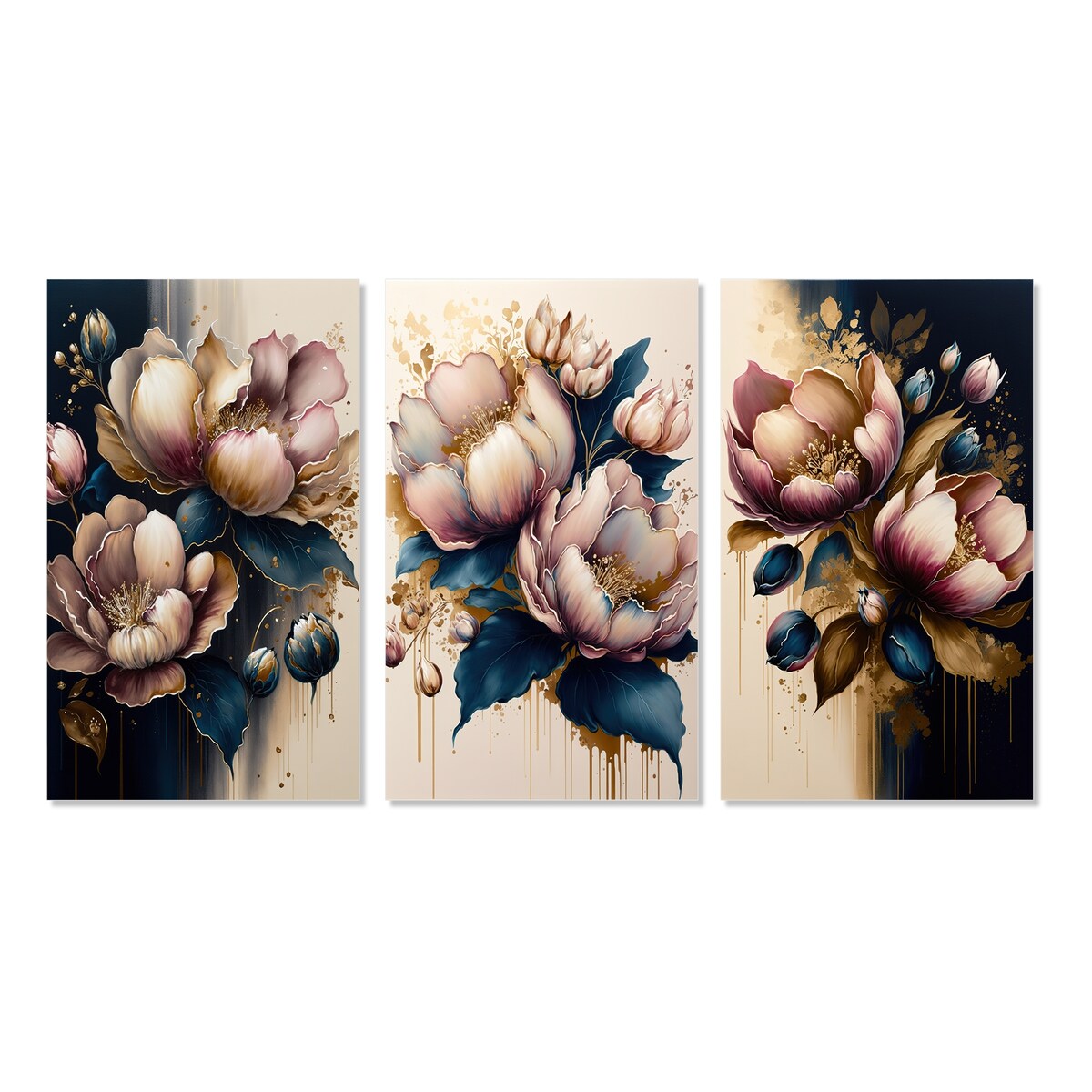 Designart "Pink And Dark Purple Tulips I" Floral & Botanical Wall Art Set Of 3 Traditional Gallery Set For Office Decor