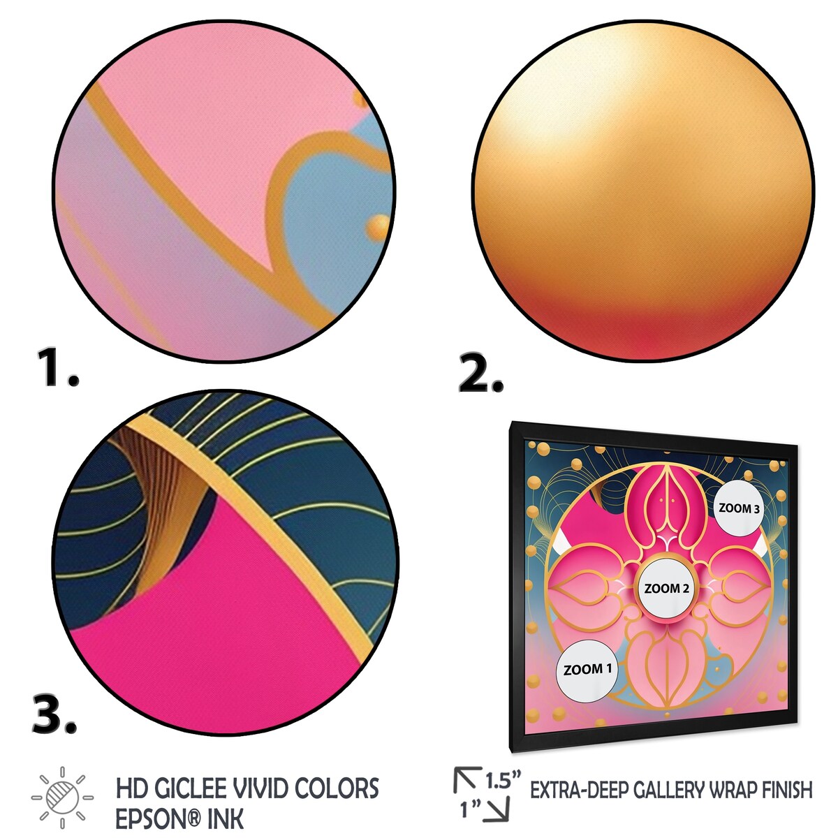 Designart "Pink And Gold Abstract Flower" Modern Geometric Framed Art Print