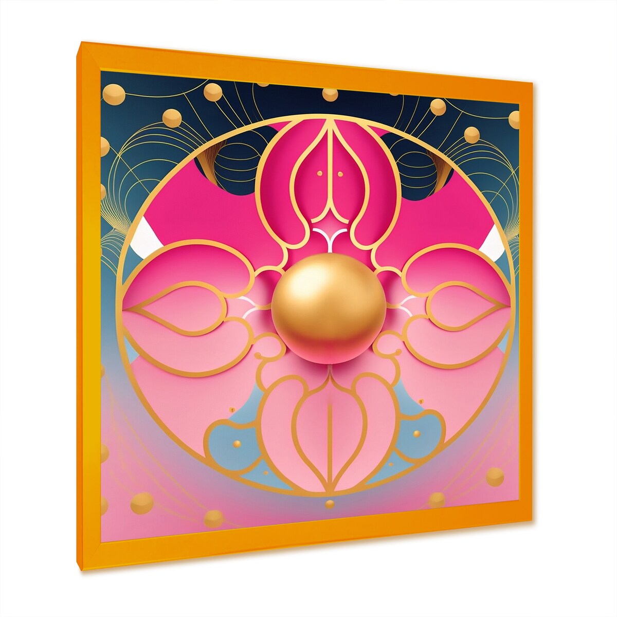 Designart "Pink And Gold Abstract Flower" Modern Geometric Framed Art Print