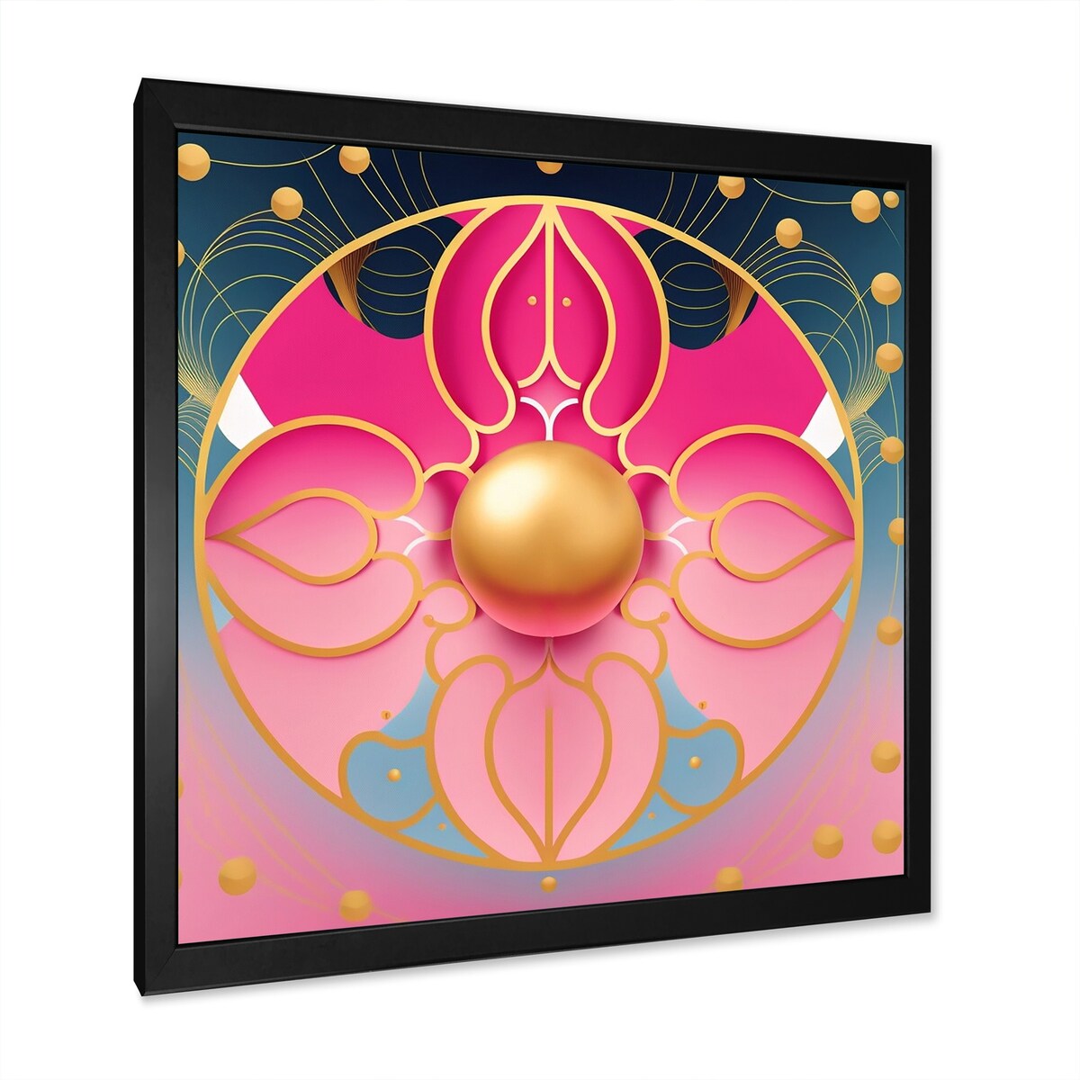 Designart "Pink And Gold Abstract Flower" Modern Geometric Framed Art Print