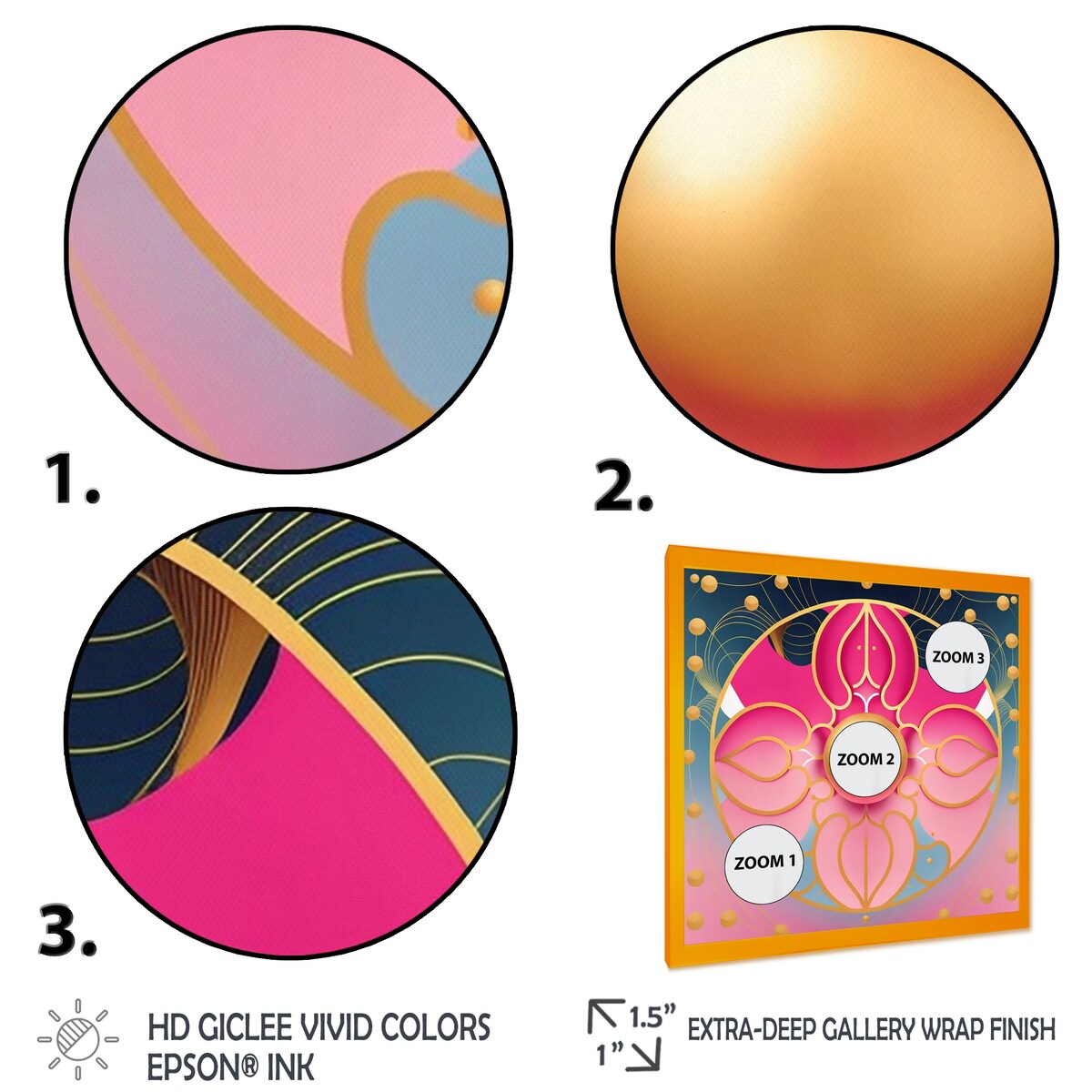 Designart "Pink And Gold Abstract Flower" Modern Geometric Framed Art Print