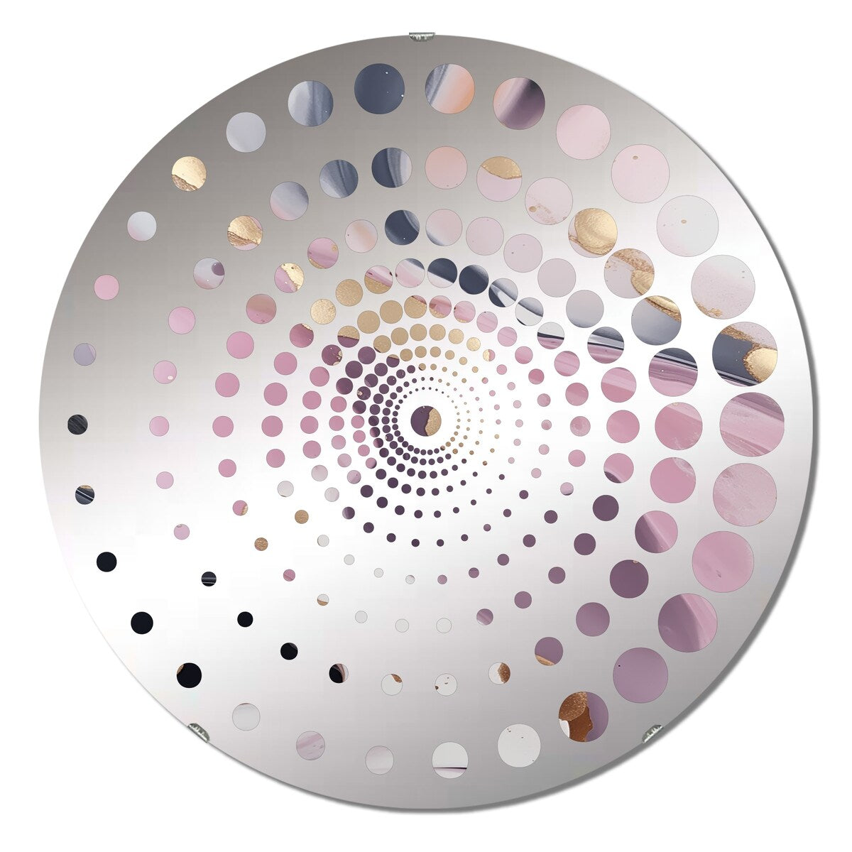 Designart "Pink And Gold Mysterious Marble V" - Modern Abstract Marble Spiral Circle Wall Mirror