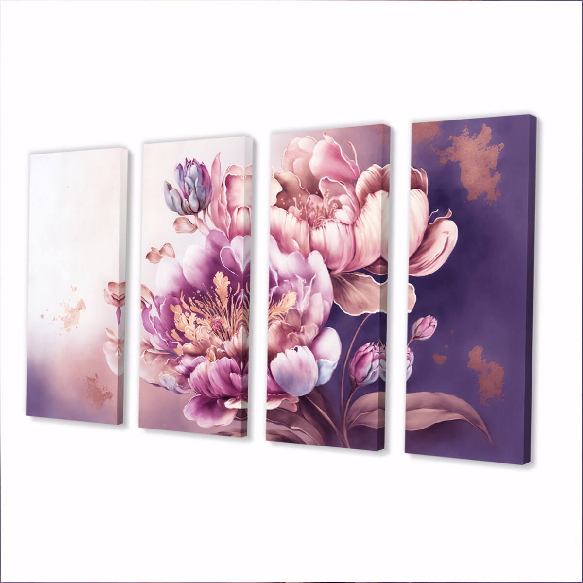 Designart "Pink And Gold Peruvian Lily II" Floral Peruvian Lily Multipanel Canvas Prints